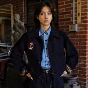 Vintage style 80s handmade wool eagle pattern hand embroidered tweed jacket